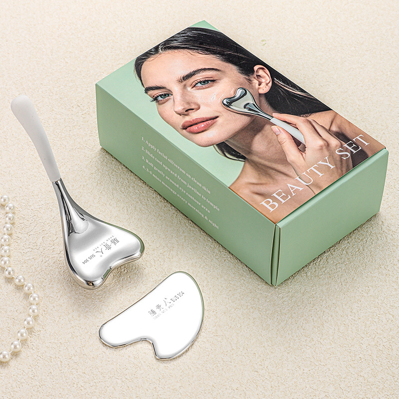 304 Stainless Steel Beauty Ice Spoon Set, Heart-Shaped Facial Gua Sha Board, Cold Compress Ice Spoon, Lifting and Firming Beauty Tools