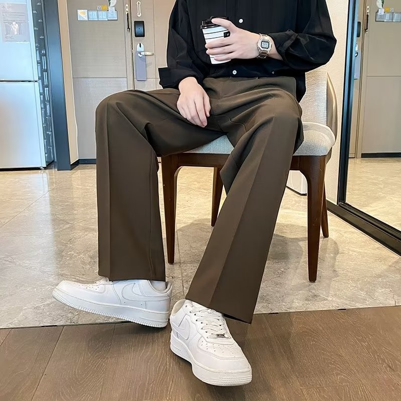 Summer Large Size Drapey Ice Silk Straight-Leg Pants Men's Sports Loose Floor-Length Quick-Dry Thin Casual Dress Pants Stylish