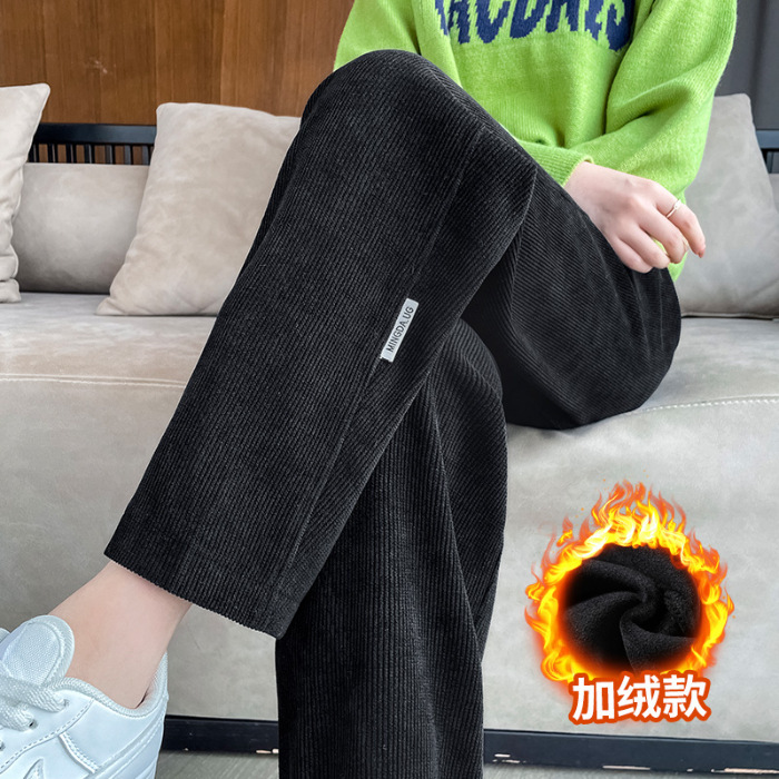高腰运动哈伦裤女秋冬宽松大码窄版直筒裤加绒保暖外穿阔腿休闲裤|undefined