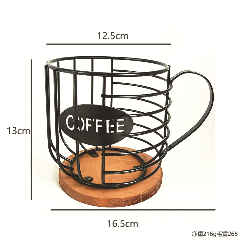 Soporte metálico para cápsulas de café con forma de taza, elegante organizador para cocina o sala.