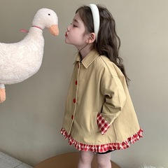 女の子の風衣の早春2025新型の洋風の流行の子供の春の服の女性の赤ちゃんの春秋の金のカジュアルな百合のコート
