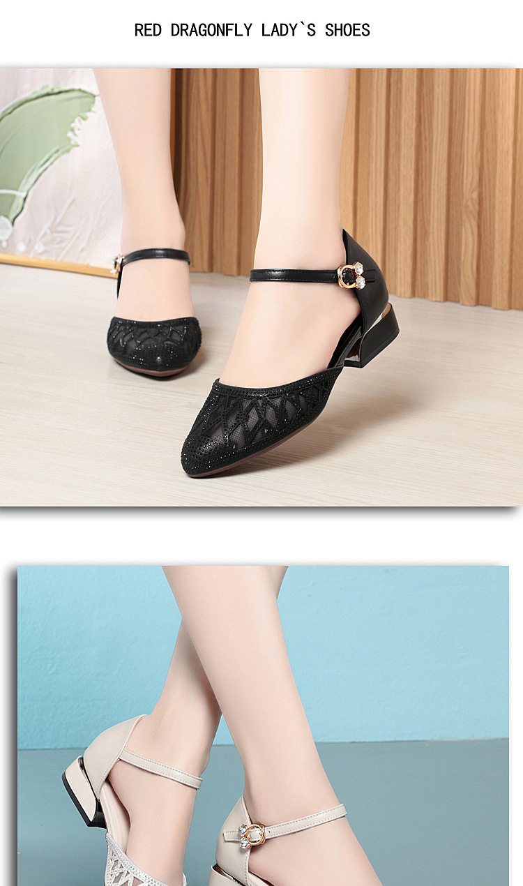 Giày cao gót nữ mũi kín gót vuông ổn định, da lưới thoáng khí, đế cao 6 cm — màu đen chi tiết 9