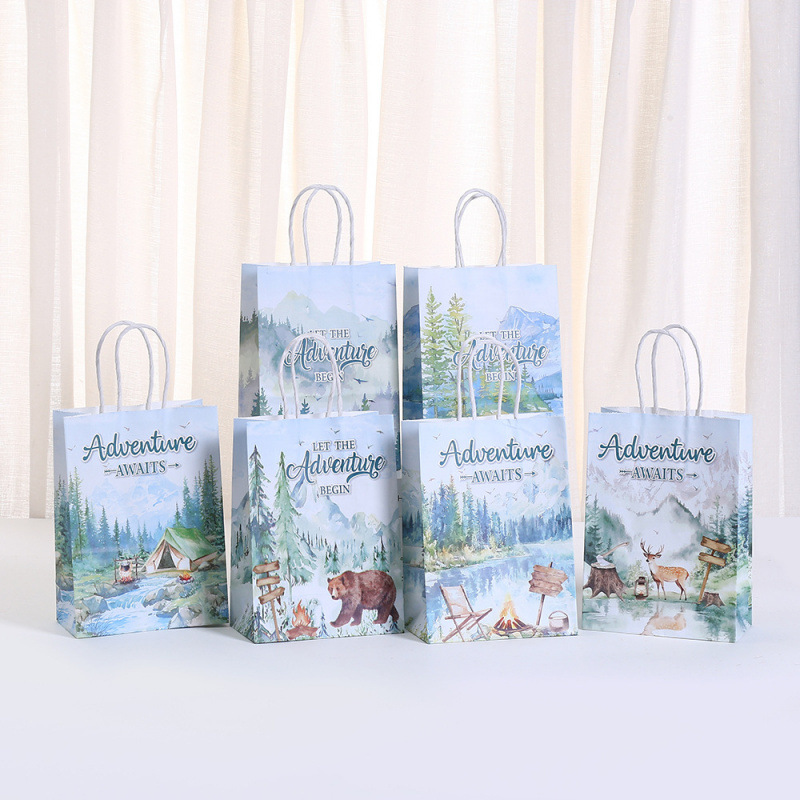 简约字母印花手提袋创意探险牛皮纸包装袋节日派对零食糖果礼品袋