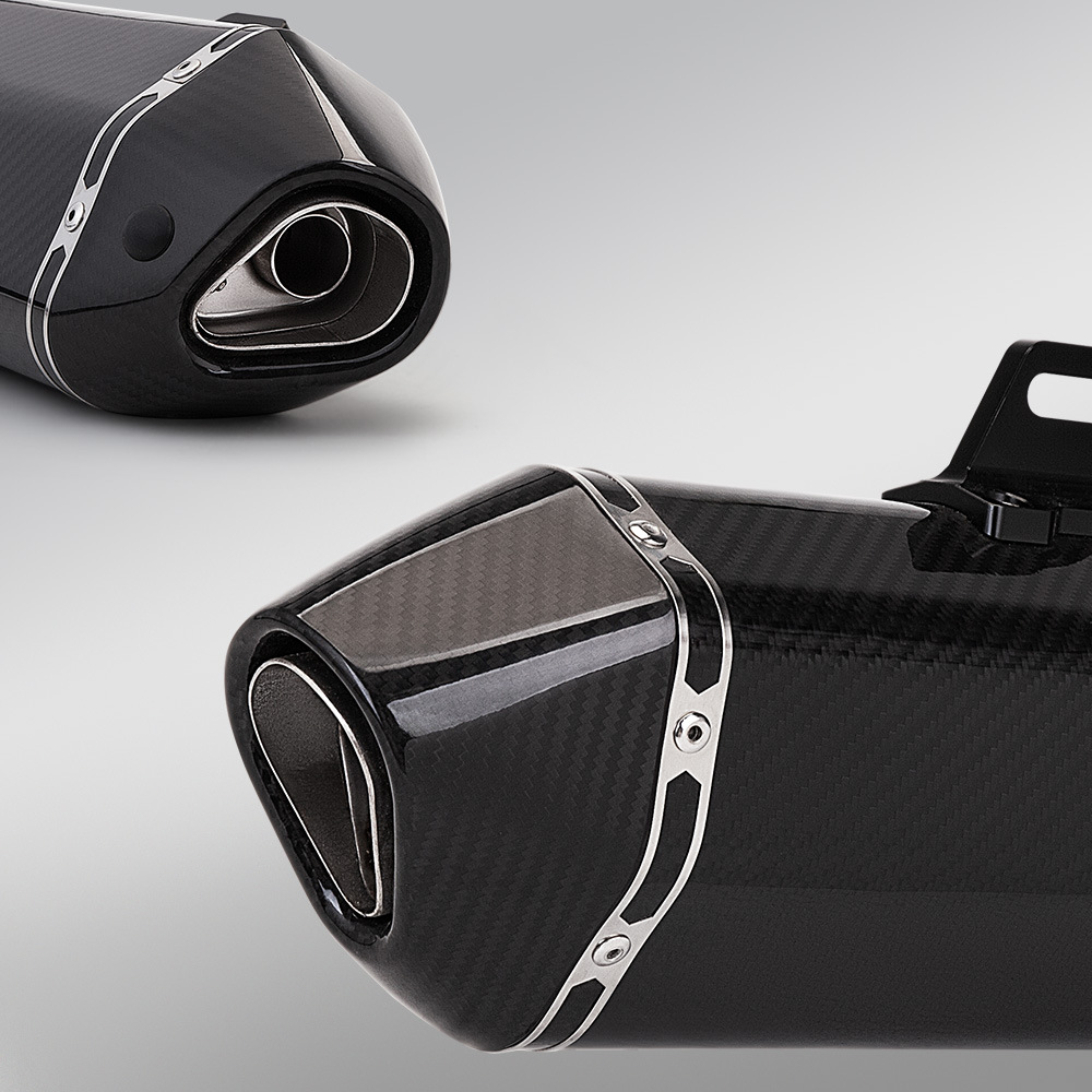 Universal exhaust pipe with a large hexagonal tail section, suitable for Z650, CBR400, MT09, 703RR, and 500F motorcycles