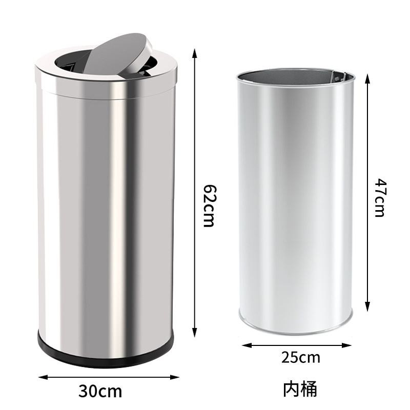 Hotel de acero inoxidable cubo de basura redondo con cenicero empresa hotel vertical pasillo elevador cubo de fumadores