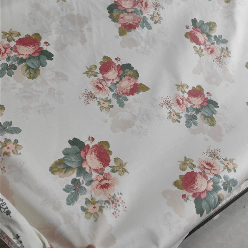大玫瑰牡丹印花纯棉斜纹布料春夏新款印花面料床单被套面料