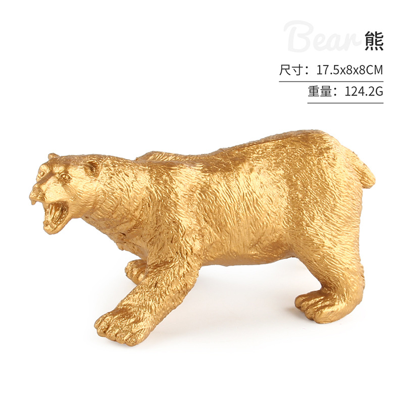 Transfronteriza nuevo oro animal serie decoración juguete simulación tigre león elefante rinoceronte modelo de escritorio estático