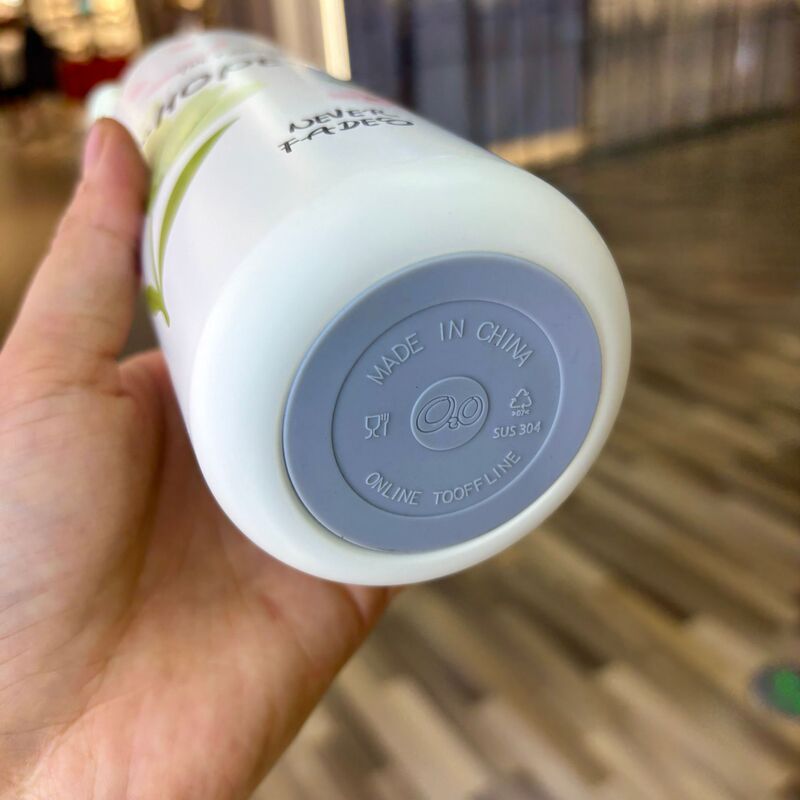 新款高颜值大容量便携提绳不锈钢保温杯清新印花一盖双饮直身水杯|undefined