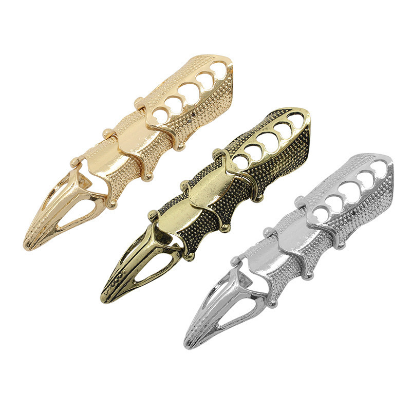 Jewelry manufacturers supply European and American retro punk cool pointed long joint ring four section ring