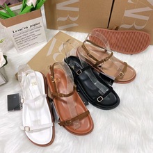 秋季外贸新款欧美大码外穿日常一字型拖鞋厚底女士鞋环扣凉鞋shoe