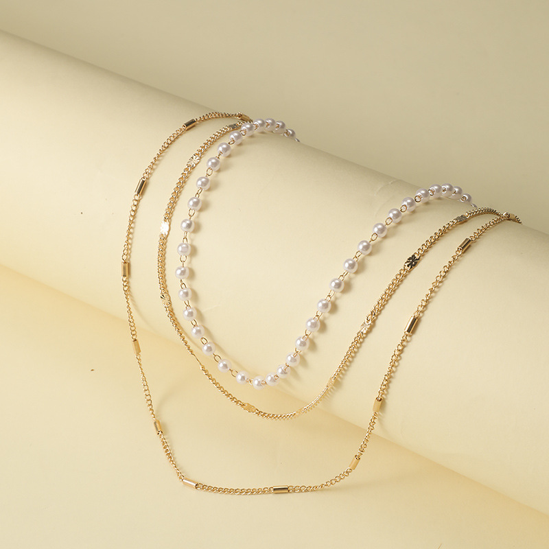 Multi-layer metalen parelketting voor dames trendy minimalistisch_voghion.com