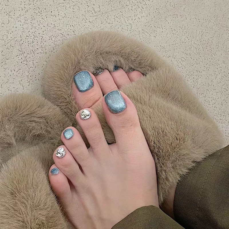Y61 Light Blue Cat's Eye Toenails Exquisite Temperament Fairy White Feet Manicure Summer False Nails Toenail Factory