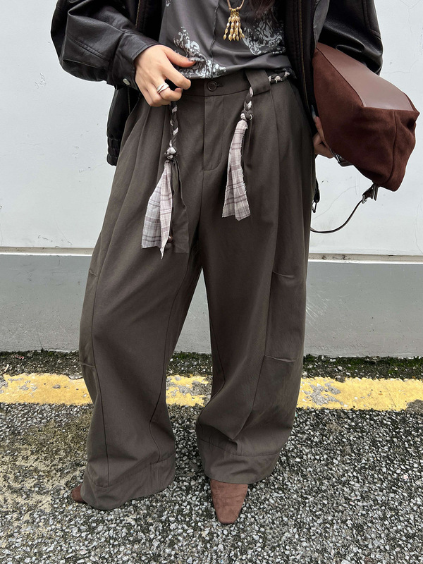2025秋冬新款高腰抽褶工装阔腿裤女式休闲百搭拖地裤休闲裤95599|undefined