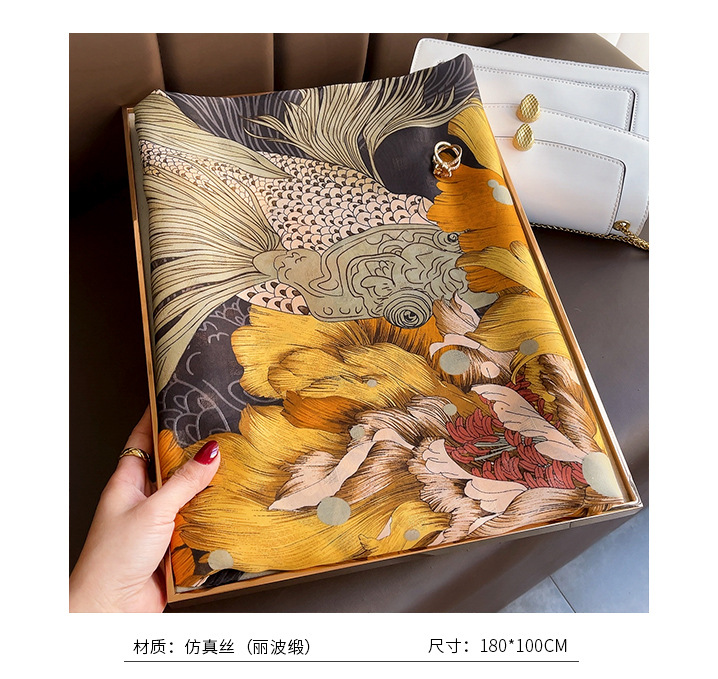 New Chinese Style Retro Flowers Satin Silk Scarf Shawl Travel Beach Long Towel Women display picture 2