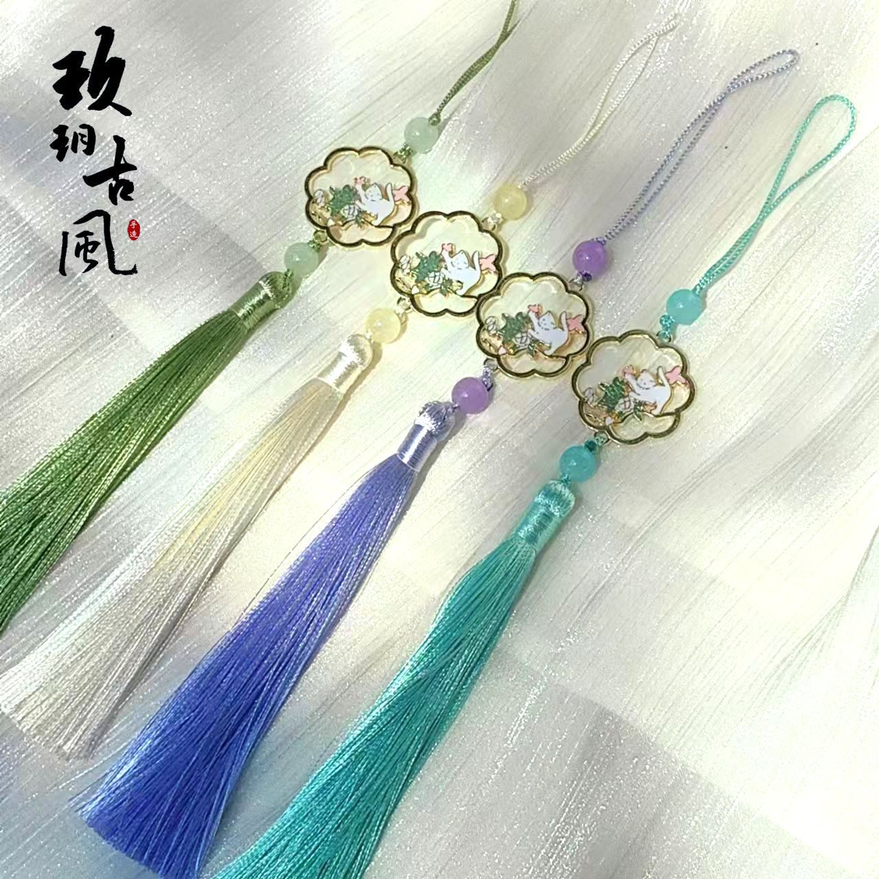 지우에 골동품 새 귀여운 고양이 술 귀 팬 펜던트 한푸 청삼 아동복 펜던트 수제 쥬얼리