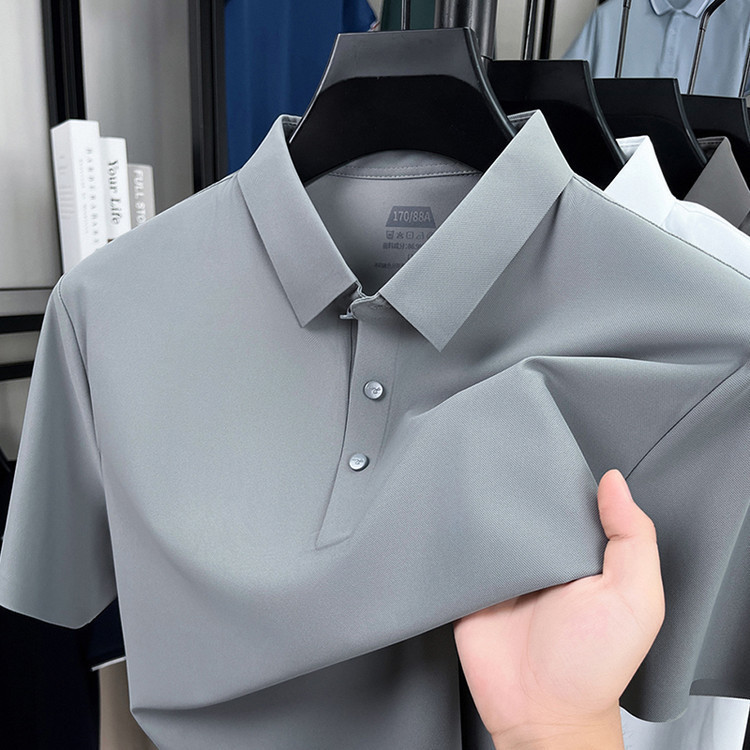 Cross-Border Men's Short-Sleeved T-Shirt, Ice Silk Seamless Summer Polo Shirt with Lapel, Loose, Casual, Comfortable and Cool Top Cross-Border Men's Short-Sleeved T-Shirt, Ice Silk Seamless Summer Polo Shirt with Lapel, Loose, Casual, Comfortable and Cool Top