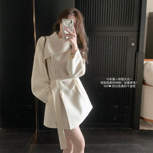 五十而立『巴黎画报』网红同款2025全羊毛围巾领双面绒中长大衣新