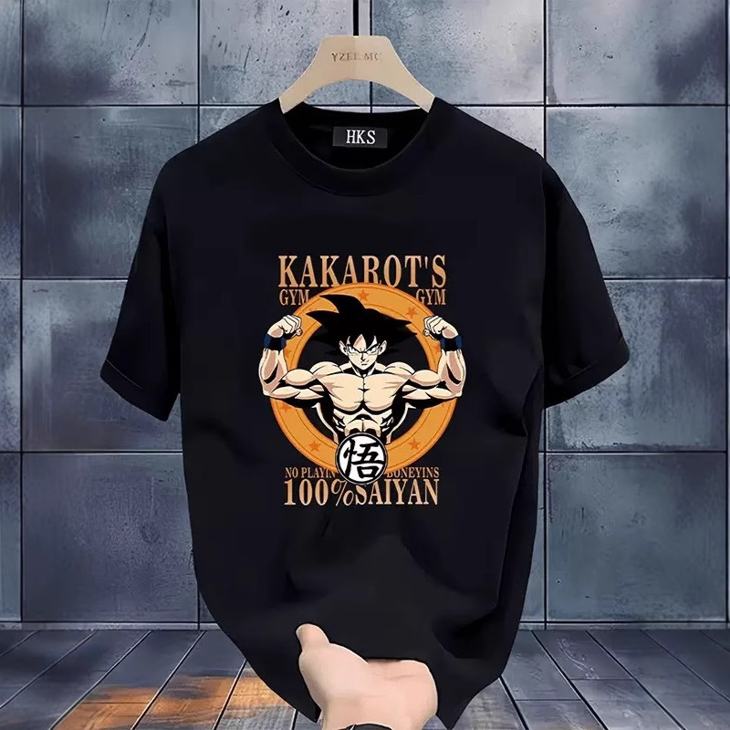 Pure Cotton Summer Anime Dragon Ball T-Shirt Goku Short-Sleeved Super Saiyan Youth Printed Clothes Large Size Trendy