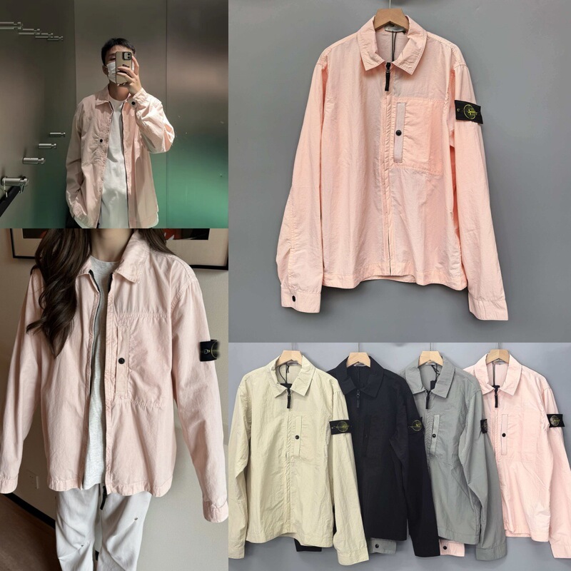 Cross-Border Supply of High-Quality Ston Stone Spring and Autumn Solid Color Logo Patch Lapel Jacket Shirt, Unisex Cross-Border Supply of High-Quality Ston Stone Spring and Autumn Solid Color Logo Patch Lapel Jacket Shirt, Unisex