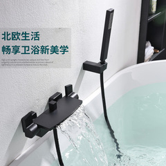 All-copper golden bathtub faucet hot and cold water simple wall-mounted mixing valve exposed shower shower waterfall faucet