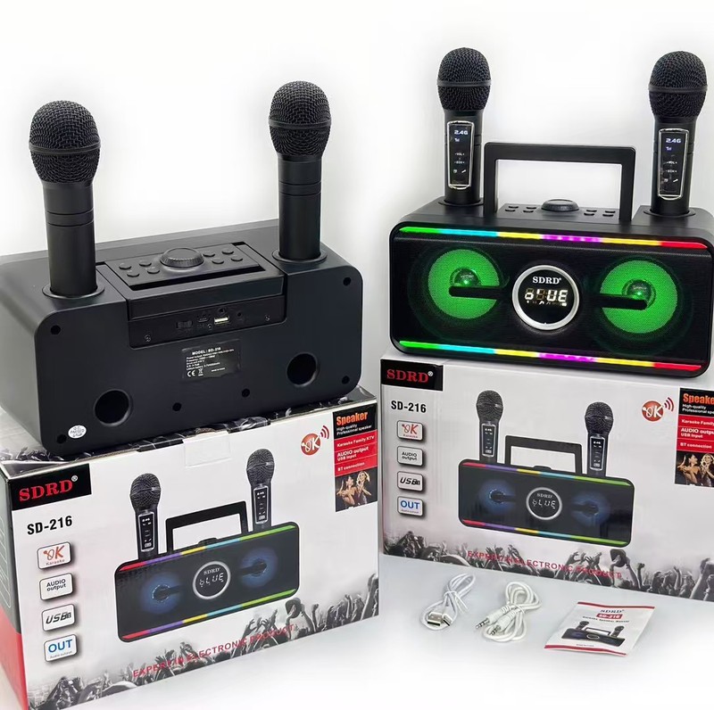 クロスボーダー SD216 ポータブルワイヤレス Bluetooth スピーカーカラオケファミリー KTV デュアルマイク RGB サブウーファー屋外|undefined