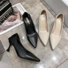 不累脚高跟鞋细跟2025年新款法式通勤工作职业黑色单鞋软皮女鞋春