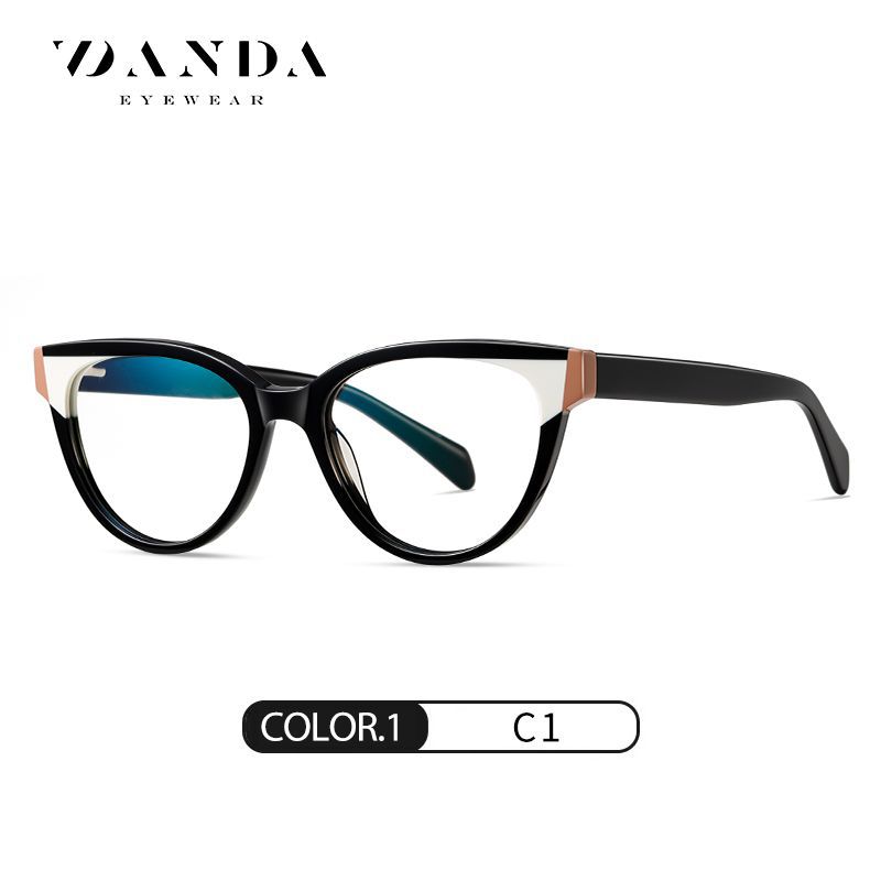 Gafas anti-azul de venta caliente transfronterizas F22104 Placa de forja multicolor Espejo plano Estante óptico de ácido acético de ojo de gato de moda
