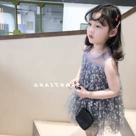 2021夏装新款童装女宝宝裙子 朦胧花朵连衣裙公主裙 女宝宝公主裙