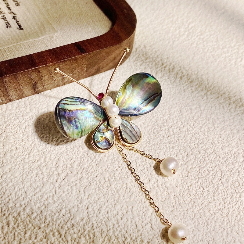 Luxi Jewelry Colorful Shell Abalone Shell Butterfly Freshwater Pearl Fashion Versatile Casual Commuter Brooch Corsage