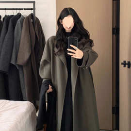 深灰色毛呢外套女秋冬装韩系大码200斤高级感小个子赫本风呢大衣