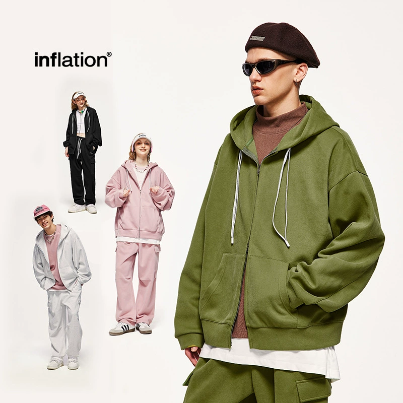 Мужская одежда INF | Куртка-худи в корейском стиле, однотонная, на осень-зиму 2024, модная, брендовая, с двойной молнией, для мужчин и женщин