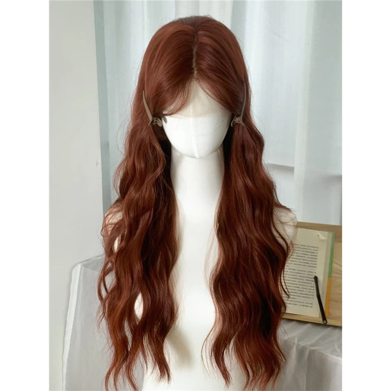 Camelot Front Lace Wig Women's Caramel Red Brown Korean Style Gentle Full Set Water Ripple Long Curly Hair Sweet Spicy Full Hair Set