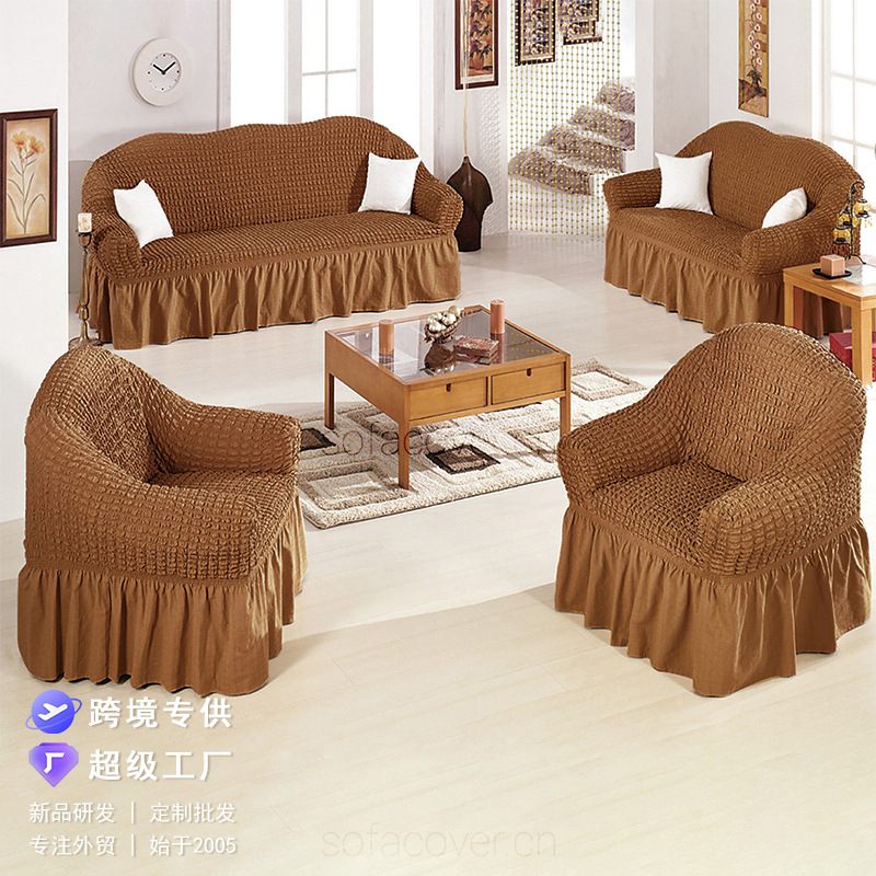 Wholesale solid color elastic seersucker sofa cover single double three-seat suit universal sofa cover large quantity and excellent price