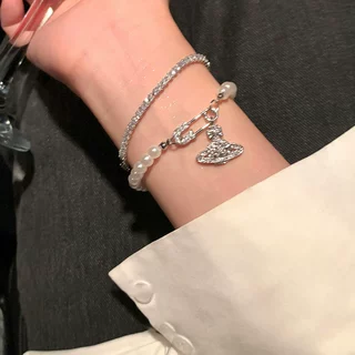 闪钻土星珍珠手链女款轻奢小众精致锆石手镯高级感满钻星球手饰
