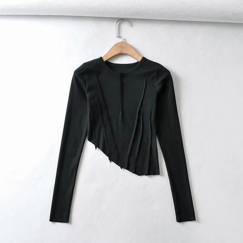 spring new round neck long-sleeved fashion folds slim t-shirt  NSAC27034