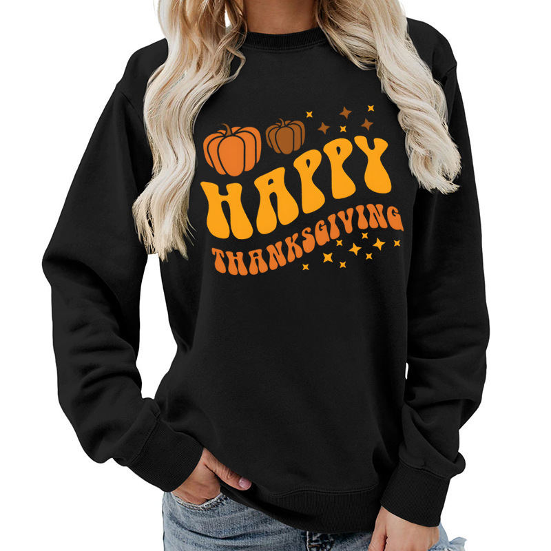 Happy Thanksgiving Pumpkin Thanksgiving Printed Round Neck Women's Sweatshirt Jacket Casual Loose Autumn