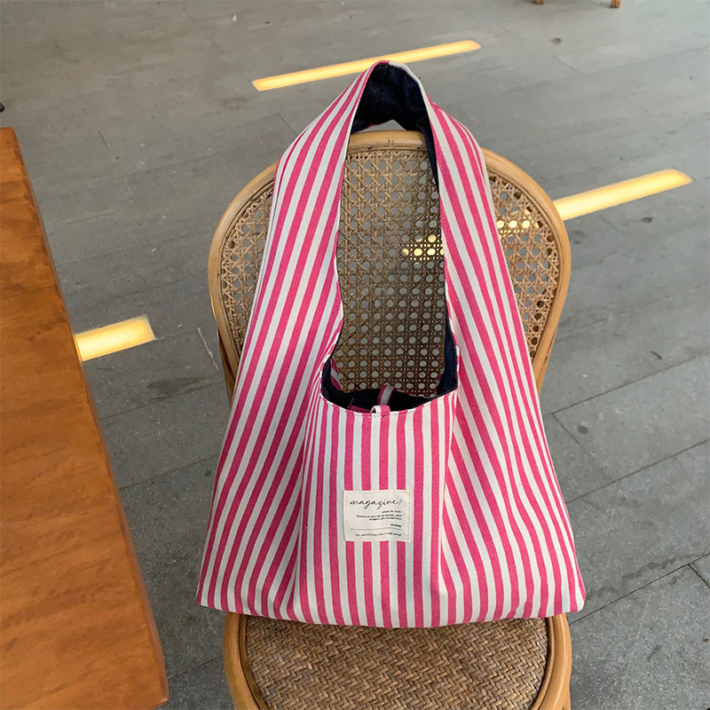 Pink vertical striped double-sided vest bag (random color cycle)