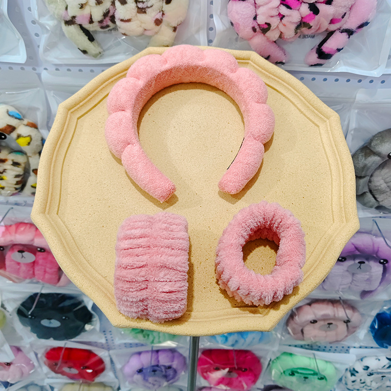 수박 빨간 머리띠(테리 벨벳) + 손목 스트랩 2개(솔기 인터페이스)