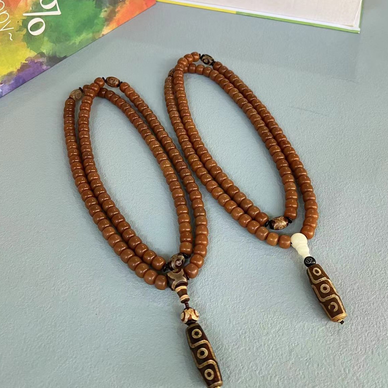 白玉菩提根佛珠手串风化黄绿菩提原籽手链念珠菩提果手饰批发文玩