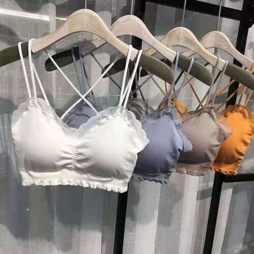 Women's Student Style Underwire Bra with Lace, No Underwire, Push-Up, Non-Slip Straps, Bralette Backless Tank Top