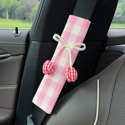Seat belt shoulder pad Seat Belt Shoulder Cover - red-plaid-tulip-plaid-shoulder-pads-pink-1-pack