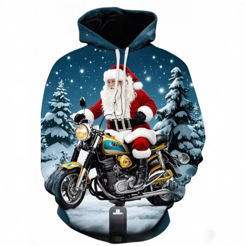 3d print fun santa claus riding motorcycle graphic men's long sleeve…