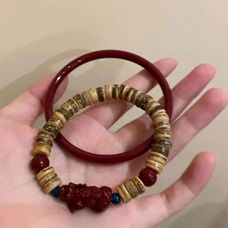 Nuevo estilo chino cáscara de coco cinabrio cuentas pulsera traje ins nicho diseño retro temperamento todo partido antiguo estilo pulsera