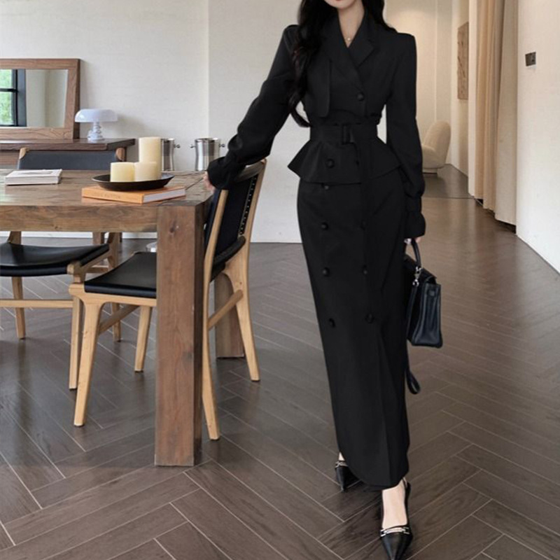 卡其色双排扣风衣短外套女秋冬气质时尚套装包臀半身裙长裙两件套