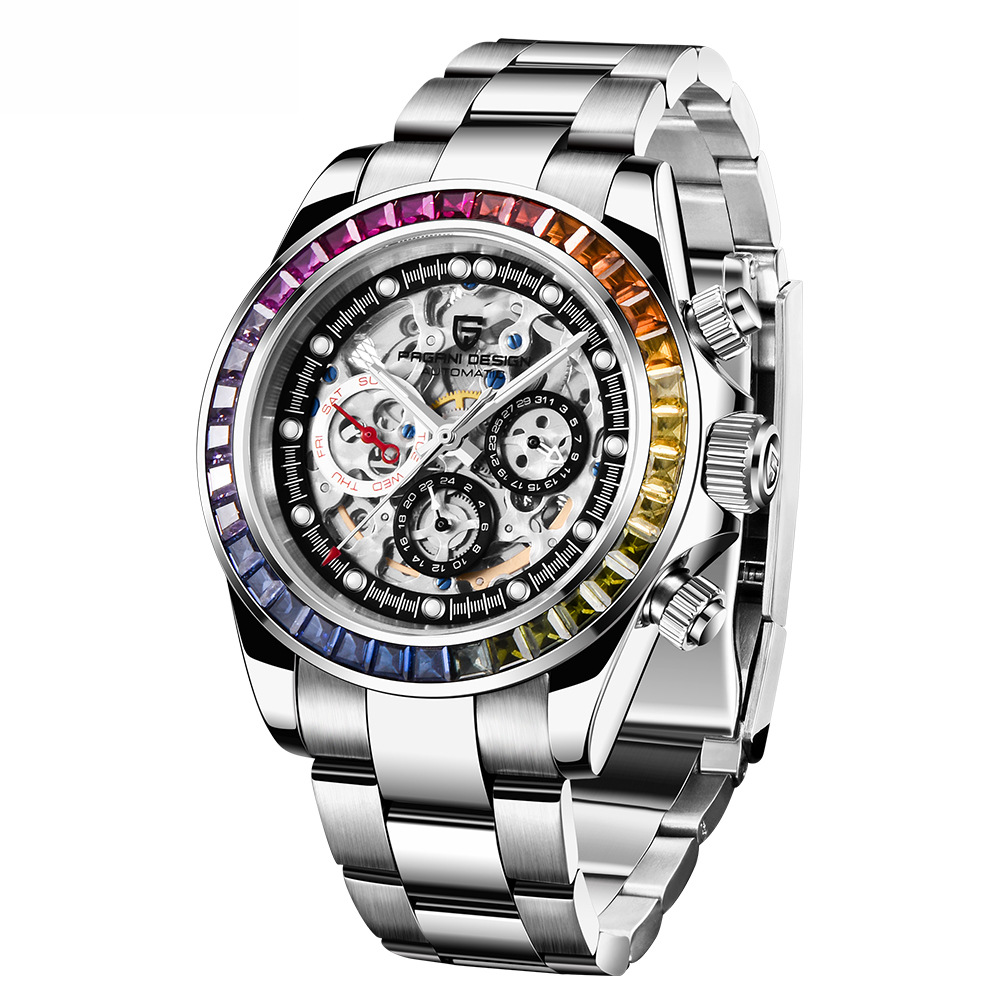 Bojiani pagani design Color Diamond hollow multi-function weekly automatic mechanical men's watch 1653