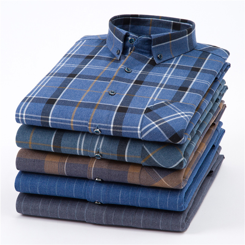 Autumn 2023 New Style Shirt Men's Long-sleeved Casual Sanding Pure Cotton Plaid Fashionable Korean Style Men's Young and Middle-aged Shirt