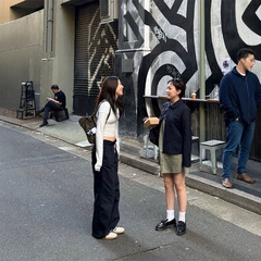 现 韩国设计师glo*ny松紧腰直筒休闲裤韩系女装显瘦裤李宥利同款