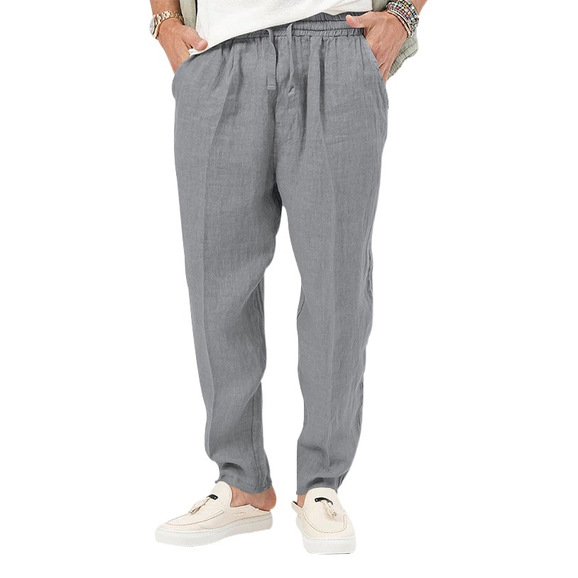 2023 Amazon verano transfronterizo nuevo comercio exterior delgado de los hombres de moda más el tamaño de color sólido casual cordón de algodón y pantalones de lino
