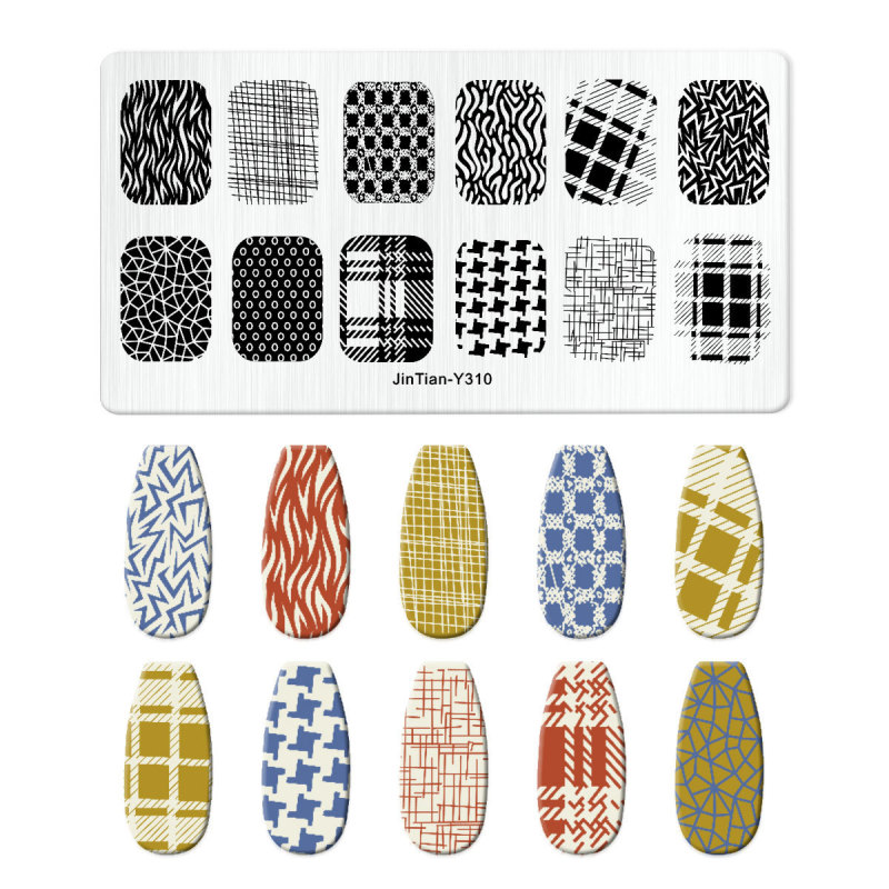 跨境美甲印花板格纹豹纹牛仔纹Nailplate不锈钢指甲复古模板转印|undefined