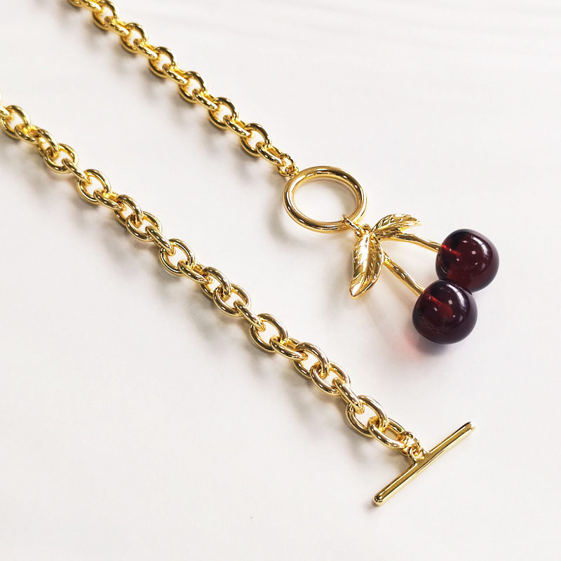 Acrylic, Copper Material Wholesale Jewelry Vacation Simple Style Cherry Arylic Copper Pendant Necklace Cable Chain